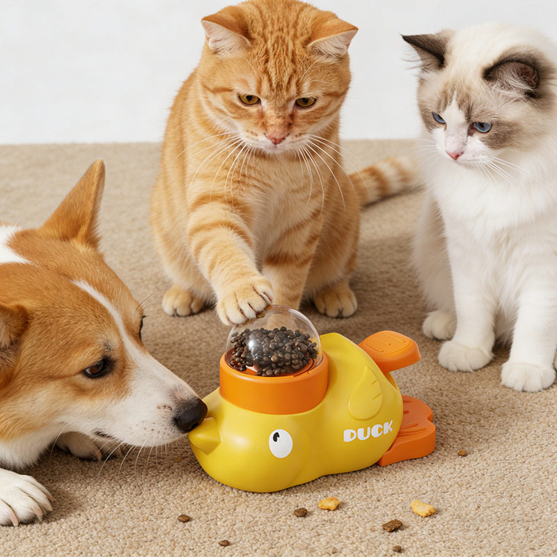猫玩具小黄鸭按压漏食自嗨逗猫