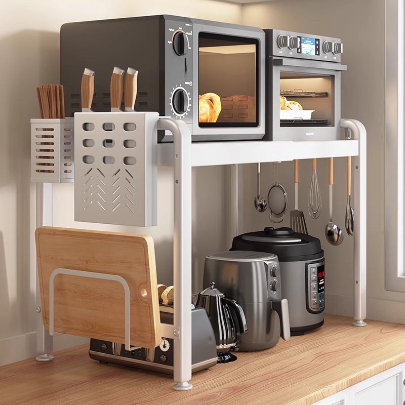 厨房微波炉专用置物架台面多功能家用可伸缩加厚双层烤箱收纳层架