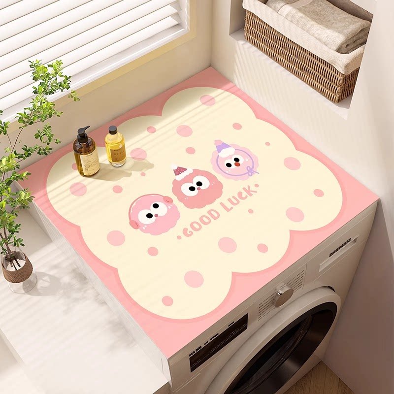 卡通煤球滚筒洗衣机防尘盖布硅藻泥防滑垫防晒防水冰箱床头柜垫子