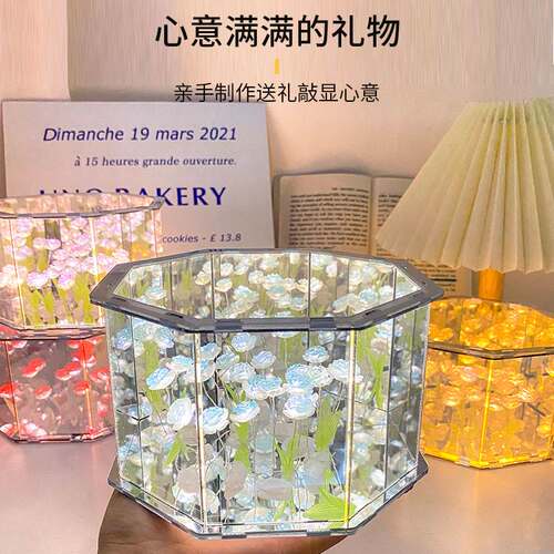 送女友礼物520透明八角小夜灯DIY花朵装饰灯创意氛围灯手工材料包