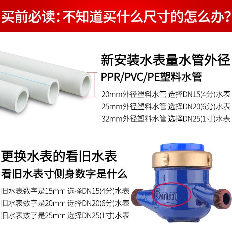 水表家用4分6分自来水表宁波湿式卧式机械式出租房计量表dn151寸