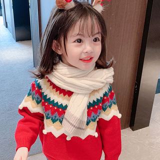 女童新年红色毛衣2023秋冬装新款韩系加绒加厚女宝针织上衣打底衫