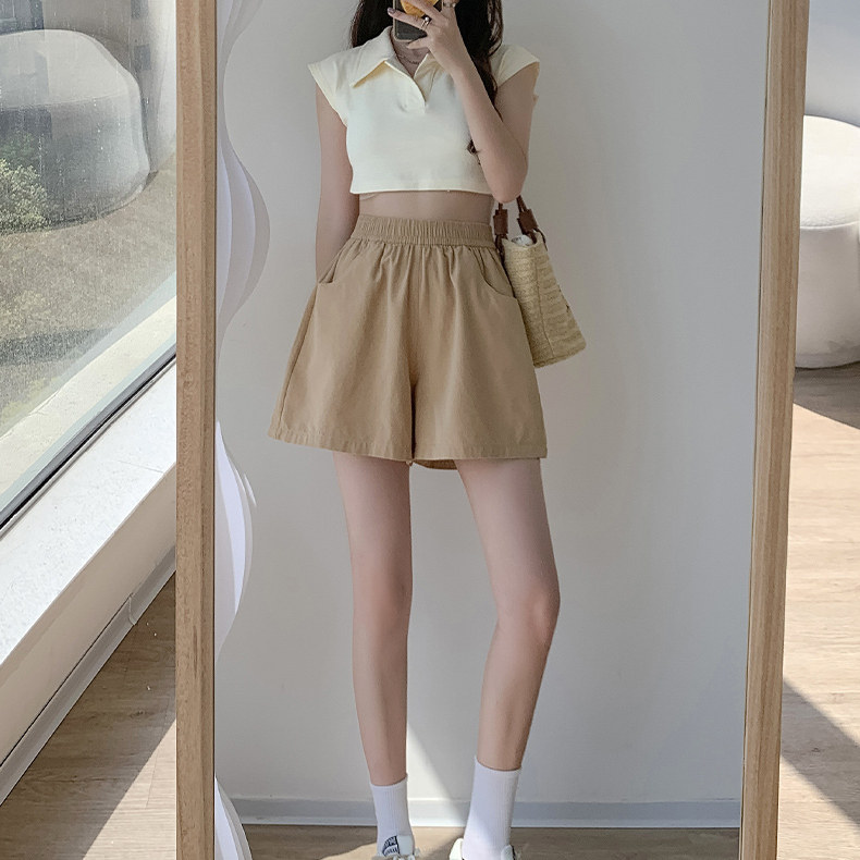 夏季多巴胺A字工装短裤休闲短裤女水洗棉工装裤宽松高腰阔腿裤女