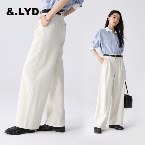 ANDLAYERED2026新款秋季女士莱赛尔压褶直筒休闲裤宽松送腰带