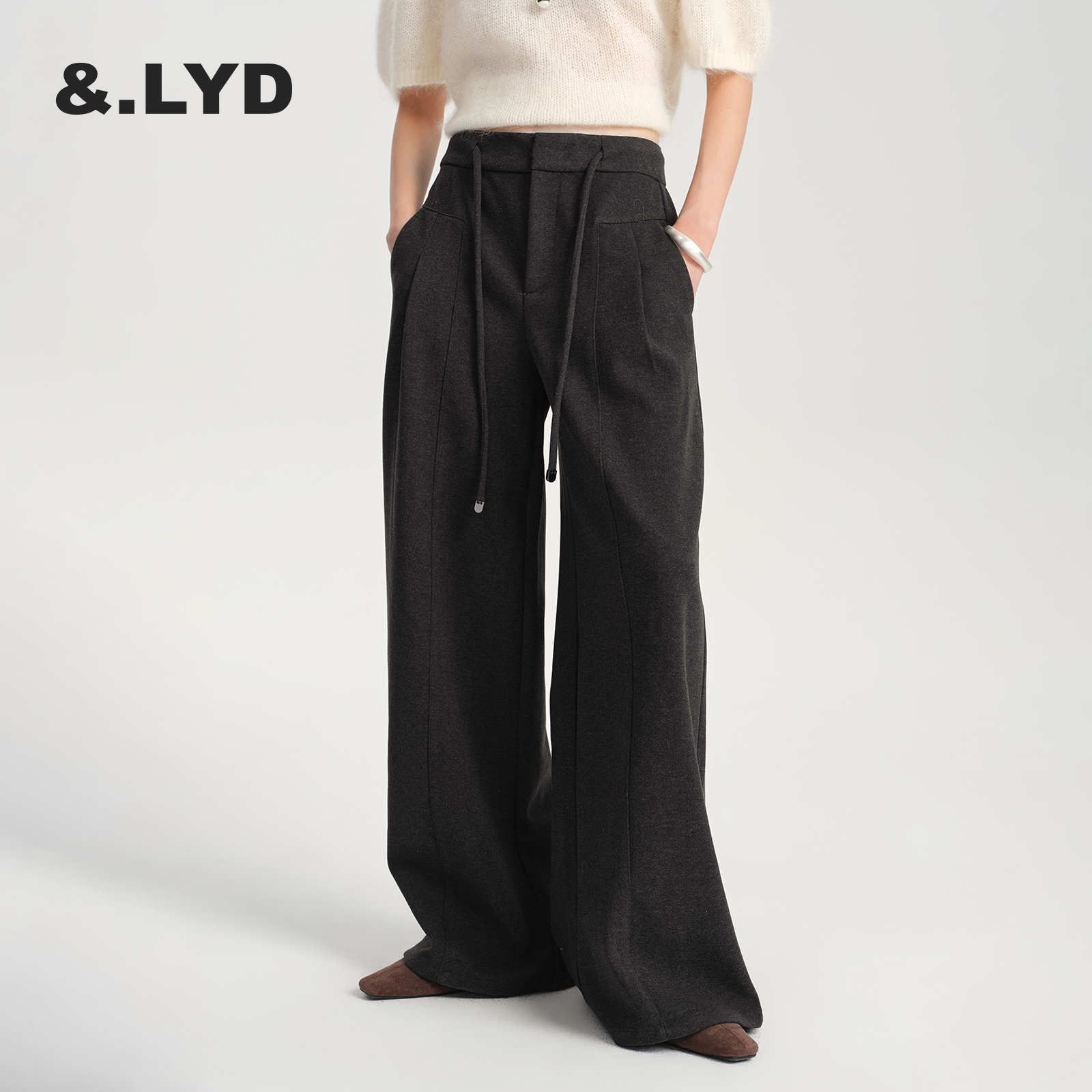 ANDLAYERED秋冬女士压褶宽松西装裤2025新款休闲裤拖地裤