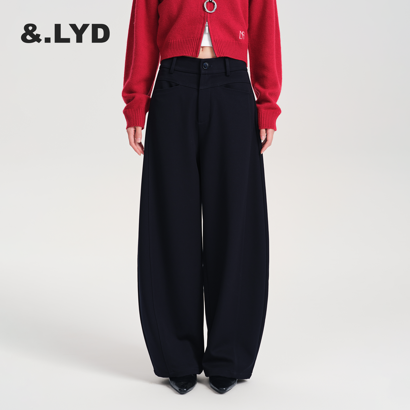 LYD高腰黑色弯刀裤宽松阔腿裤