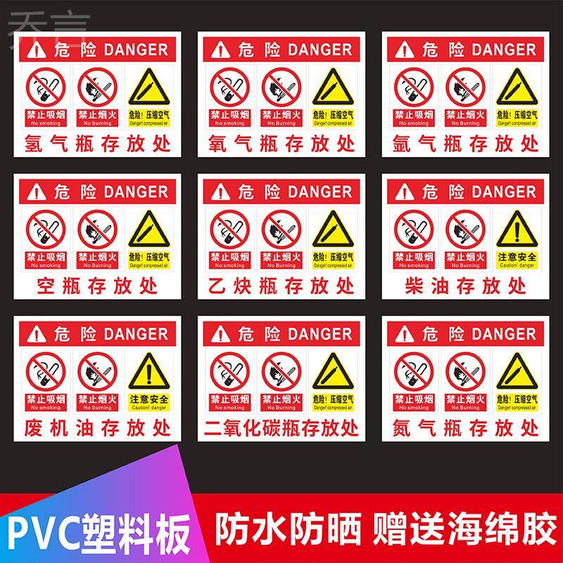 气瓶存放处安全标识牌当心气瓶警示牌液化气瓶氧气瓶空气瓶氩气乙炔瓶