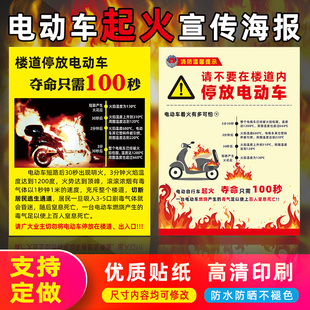 电动车充电停放区点安全标识牌电瓶车常识海报小区楼道住宅工厂超市禁止防火消防标志警示提示墙贴纸宣传海报