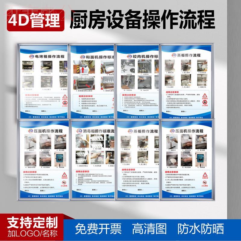 厨房设备操作流程标准和面机压面机搅拌机电饼铛烤箱蒸柜消毒4D厨