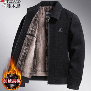 中老年人棉衣服爸爸装 啄木鸟中年男士 秋冬季 加绒加厚款 外套夹克衫