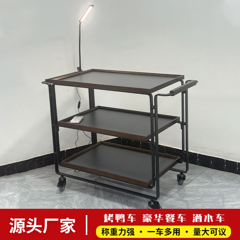烤鸭车三层送餐车实木推车高级餐厅上菜车不锈钢餐车酒店送餐推车