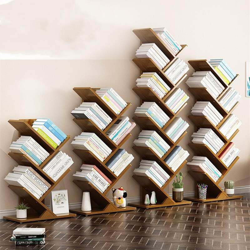 创意树形书架落地简易儿童简约客厅家用收纳桌面置物架实木小书柜
