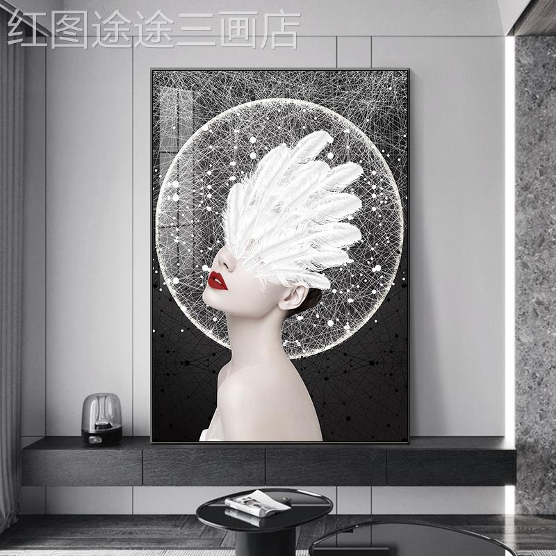 网红奢轻现玄关装饰画版竖时尚代美艺术人物挂画女北欧客厅背景落图片