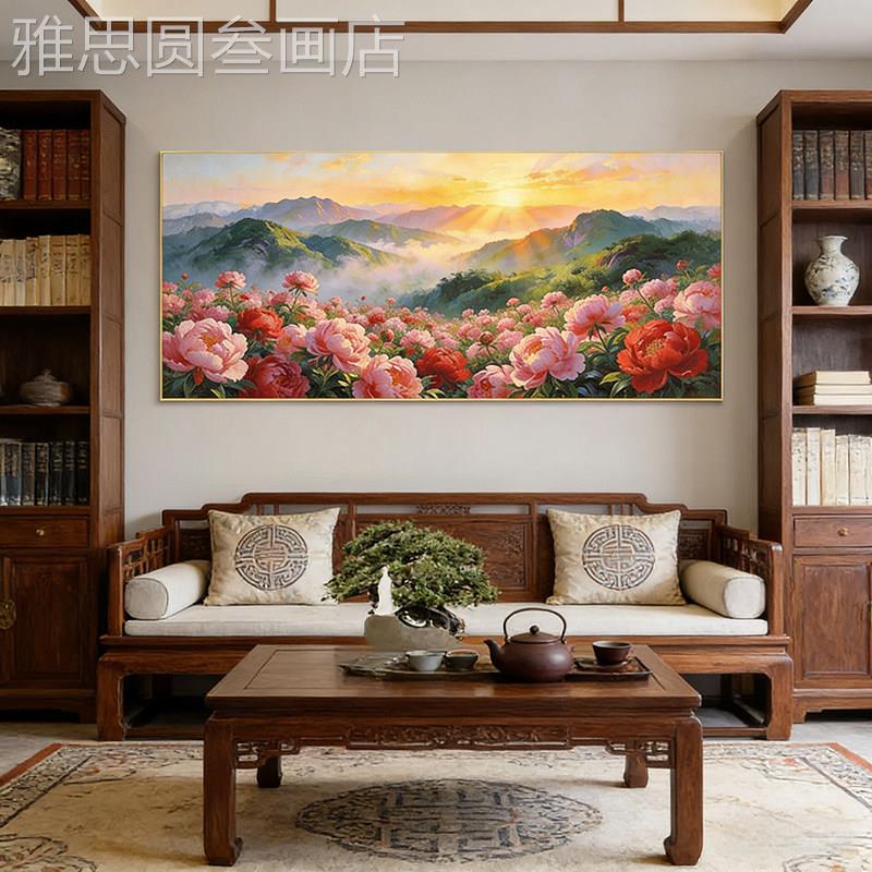 手绘油画牡丹风约沙景客厅发装饰现代装饰画