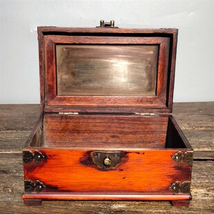 古玩古董老物件旧货红酸枝木x纯手工镶嵌宝石珠宝首饰盒化妆盒摆