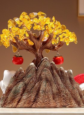 猫黄水晶发财摇钱树家居摆件桌面装饰品乔T迁开业创意礼物