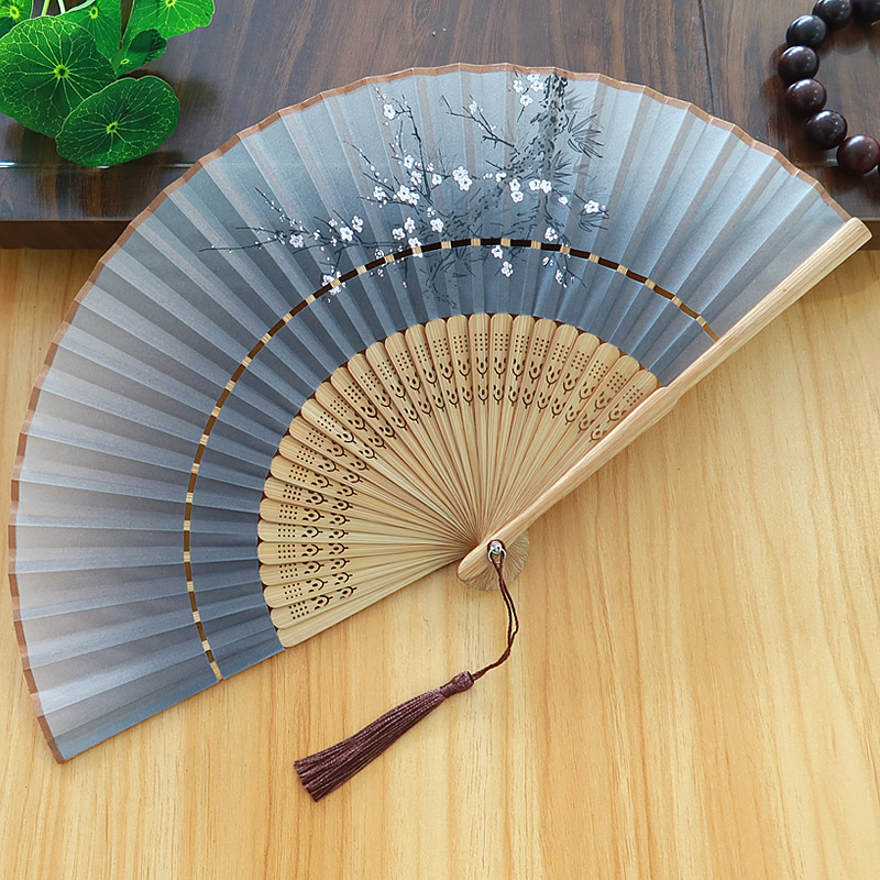 丝绸绢扇竹质易开合6寸古风折扇