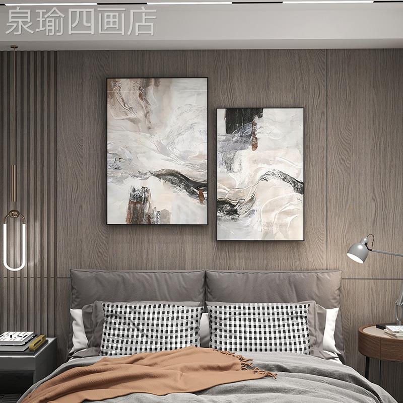 网红高级灰客厅背景墙装饰象双餐厅挂床画卧室抽头壁联画北画欧风图片