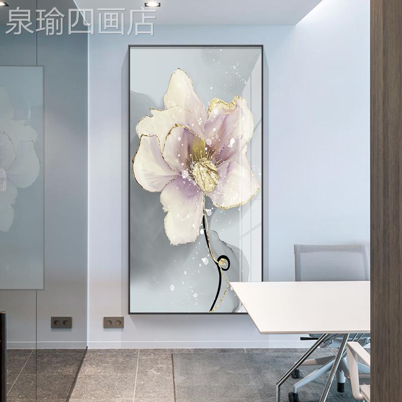 网红现代厅约花晶卉瓷画画玄关过道装饰画简画竖版北欧轻奢客饭厅图片