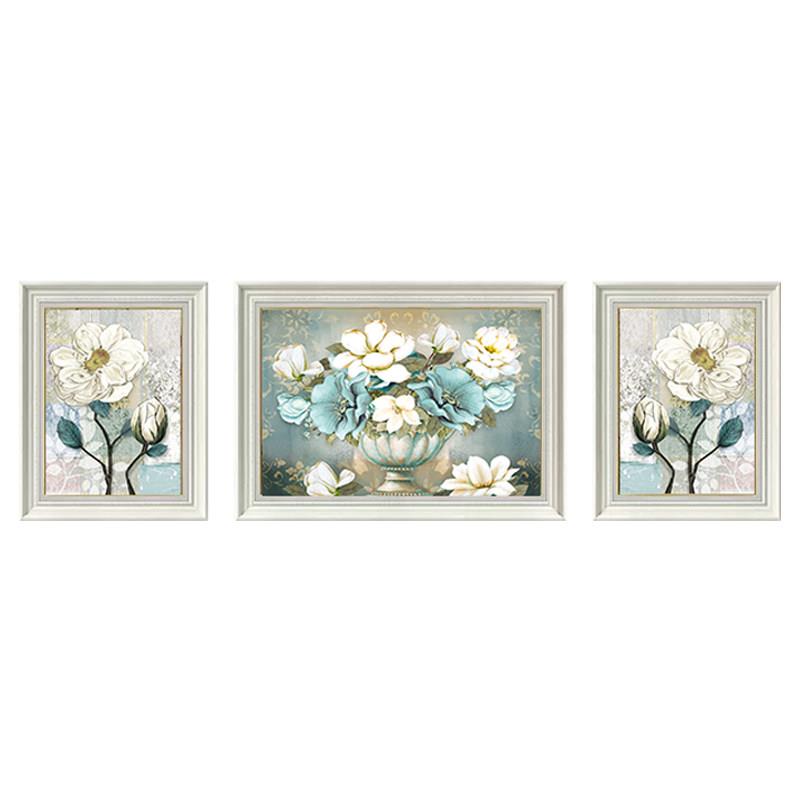 网红客厅欧式装饰画简欧田园风花卉壁画现代简约沙发背景墙三联挂