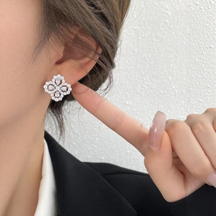 尚美铂爵HW四叶草耳钉女带钻Loop花朵耳环耳饰高级轻奢情人节礼物