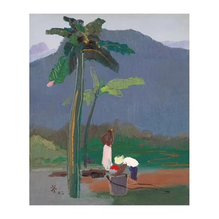 新中式吴冠中油画海南小景手绘临摹复制品M风景山水画客厅装饰画