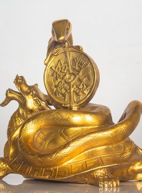 纯铜玄武摆件金钱黄铜龟蛇摆件龙龟四方神兽工艺品办X公室桌面饰