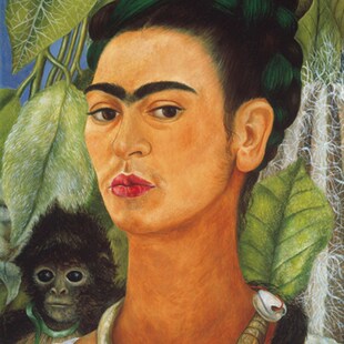 女画家弗里达油画k自画像与猴Frida Kahlo名画复制品手绘临摹
