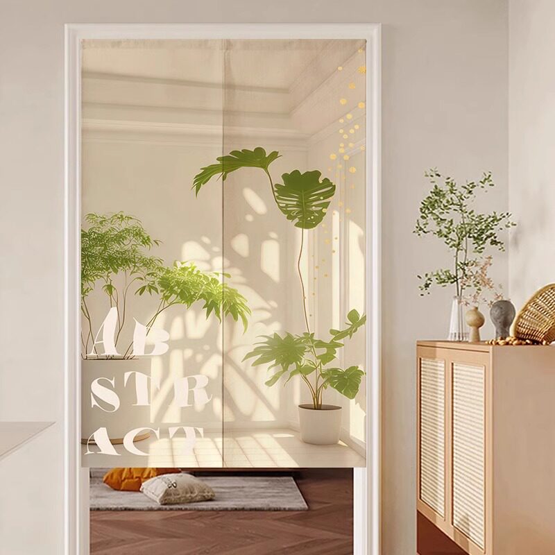绿色植物北欧风新款门帘高级感免打孔卧室家用厨房卫生间遮挡布帘