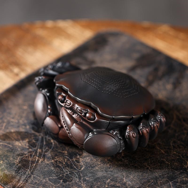 创意紫陶螃蟹过滤器陶o瓷茶漏茶滤网全瓷一体茶宠摆件可养茶道零