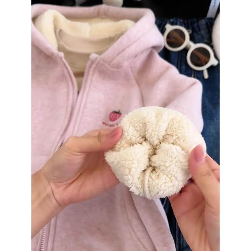 女童加绒外套秋冬款2025新款洋气儿童女大童冬季加厚连帽开衫卫衣