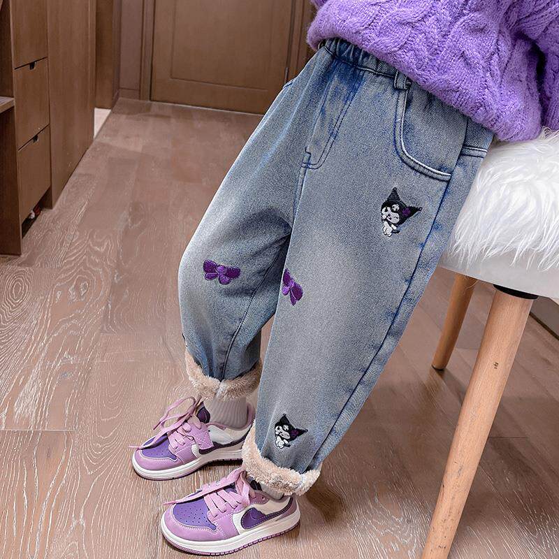 库洛米女童加厚一体羊驼绒牛仔裤冬装休闲时髦加绒裤子一条过冬潮