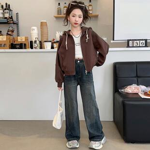 女童外套春款2025新款儿童潮酷穿搭大童女孩春装宽松短款开衫卫衣