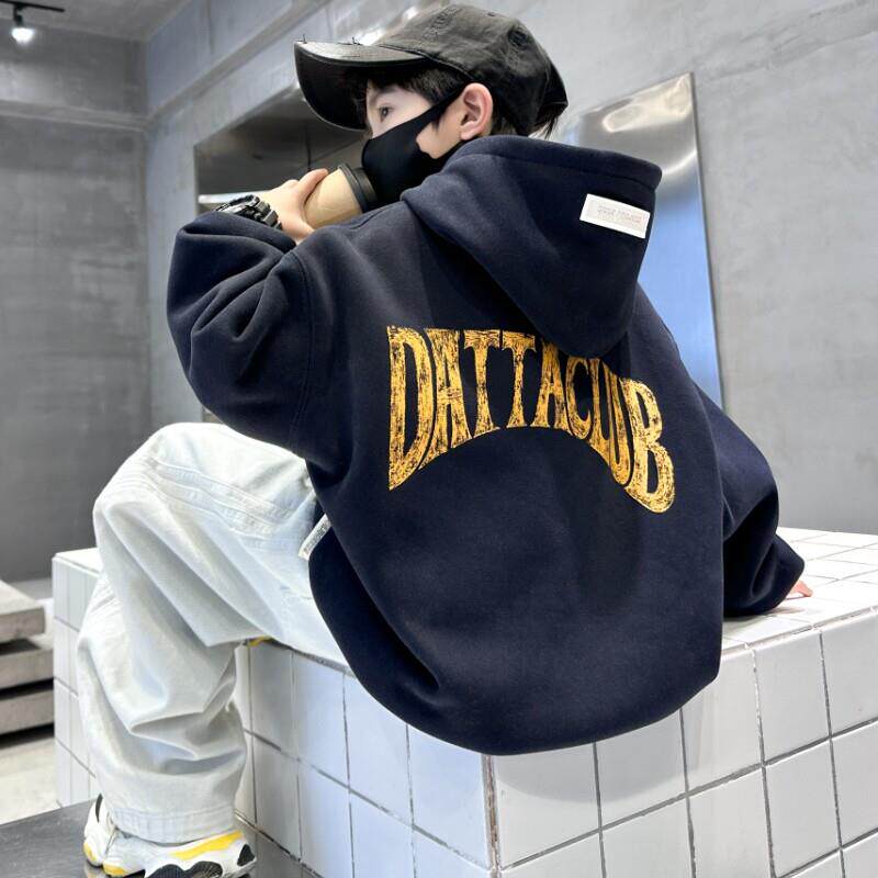 男童加绒厚卫衣秋冬款2025新款儿童装冬季连帽长袖上衣大男孩冬装