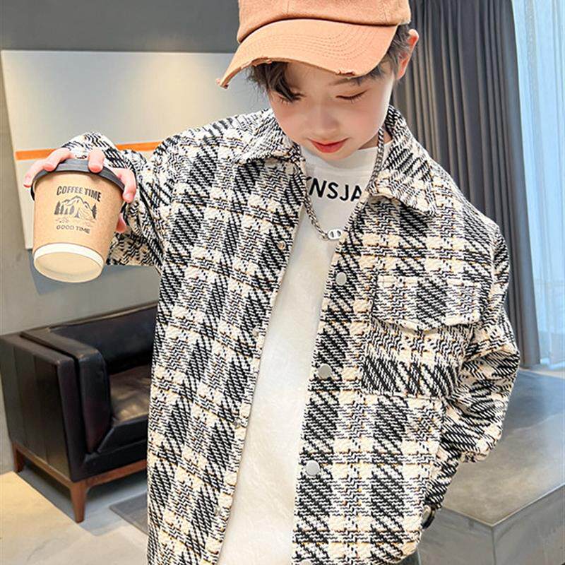 男童外套春秋款2025新款儿童秋季格子上衣中大童痞帅炸街夹克衫潮