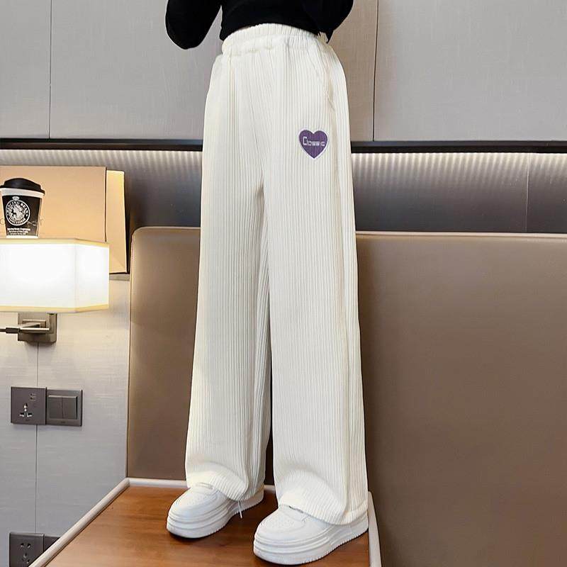 女童加绒加厚裤子秋冬款2023新款女大童羊羔绒冬季儿童宽松阔腿裤