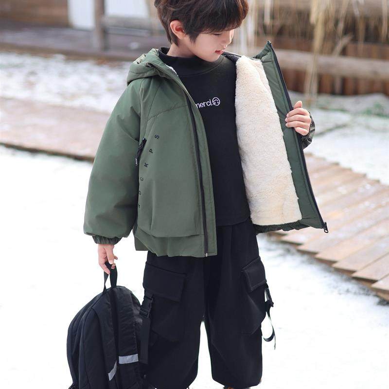 男童加绒外套儿童加厚派克服秋冬季2025新款痞帅防风男宝冬装棉服