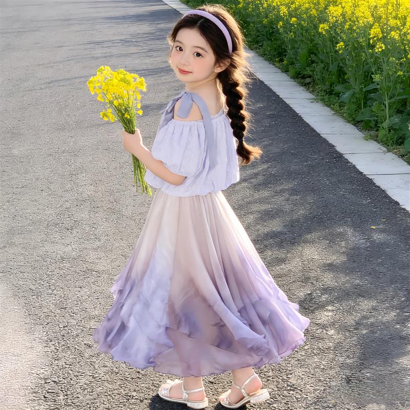 女童夏季渐变色连衣裙2026新款中大童半身裙两件套儿童清新套装裙