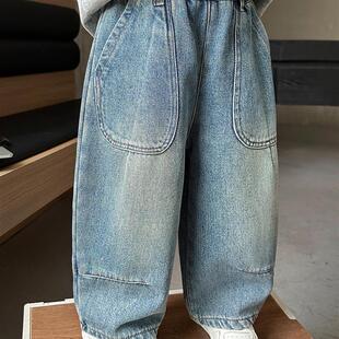 男童加绒牛仔裤子2025秋冬装新款儿童韩版宽松直筒裤宝宝冬季长裤