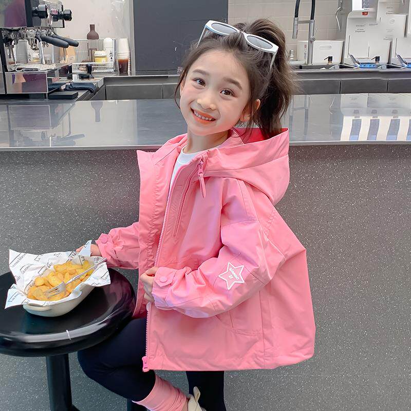 女童春季连帽外套春秋季2025新款洋气冲锋衣女宝宝韩版风衣儿童装
