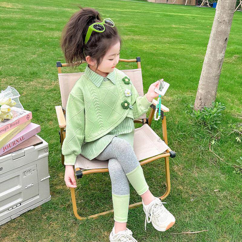 女童春装套装2025新款洋气时髦儿童宝宝春季假两件卫衣开春两件套