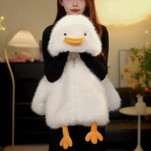 男女童冬季新款毛茸茸萌宝可爱小鸭子草草冬天仿貂毛兔毛加厚外套