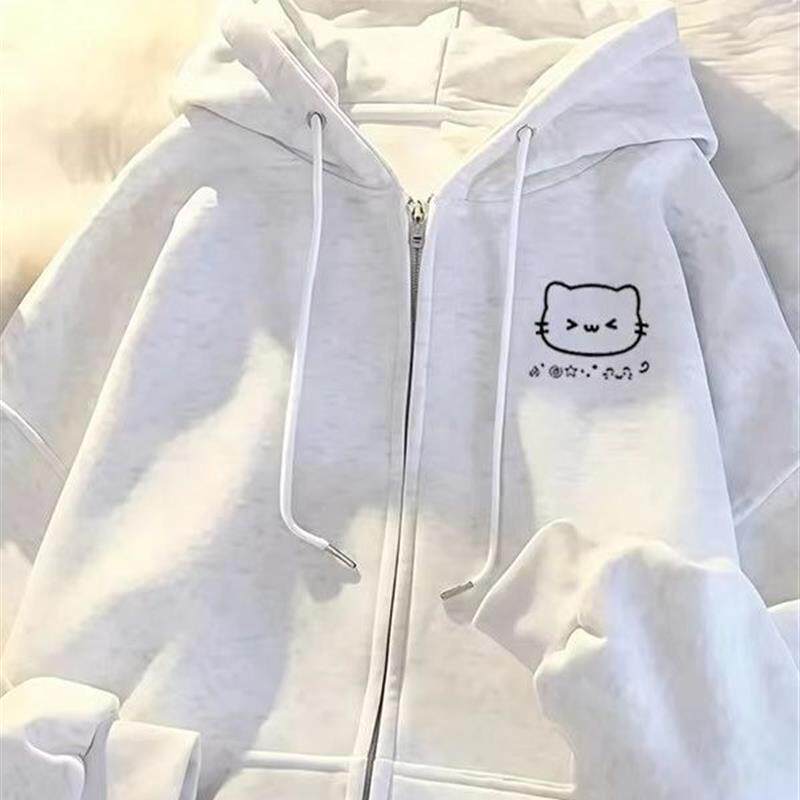 女童春秋薄款连帽开衫卫衣新款中大童女孩秋冬宽松加绒帽衫外套