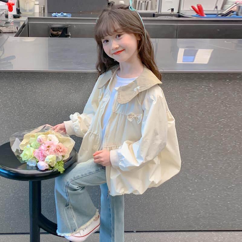 女童春装外套2025新款儿童洋气韩版女孩夏季蝴蝶结上衣薄款防晒衣