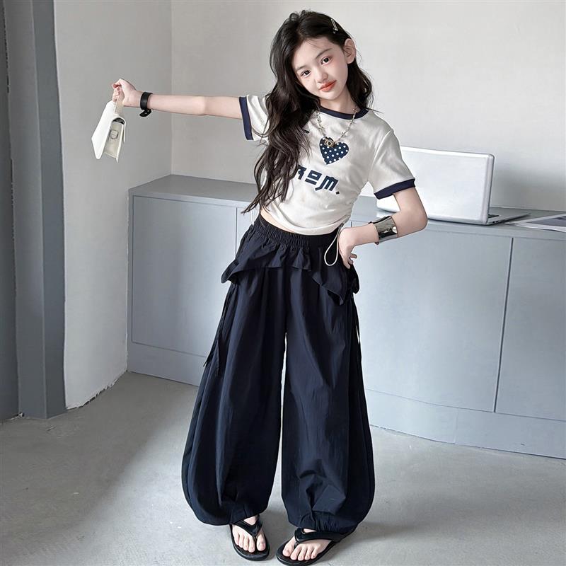 2026新款女童夏装印花T灯笼裤套装韩版中大童洋派休闲长裤两件套