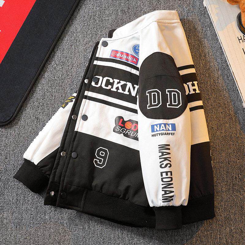 男童外套春秋装2025新款中大童夹棉炸街男孩春秋款痞帅儿童机车服