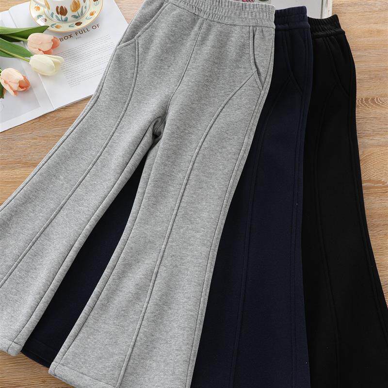 女童加绒微喇裤秋冬2025新款中大童一体绒裤子儿童加厚显瘦喇叭裤