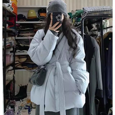 蓝色羽绒棉服女2025新款冬季棉衣小个子中长款收腰显瘦不臃肿外套
