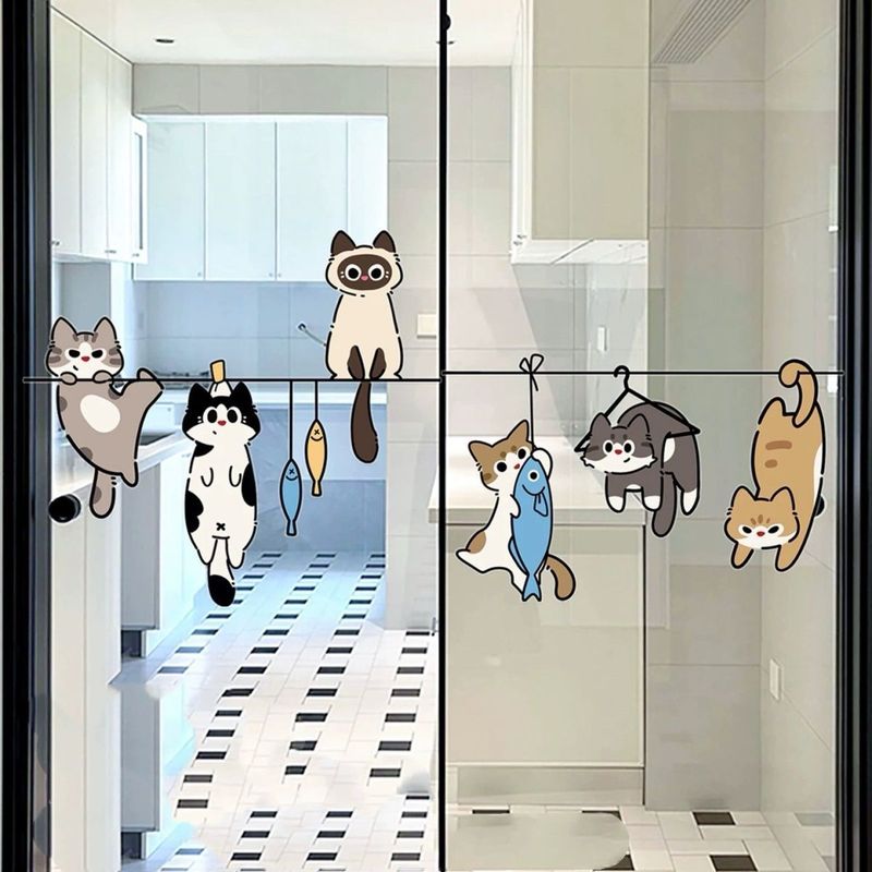 小猫静电玻璃贴厨房窗户防水贴卫生间防撞美化创意装饰贴膜
