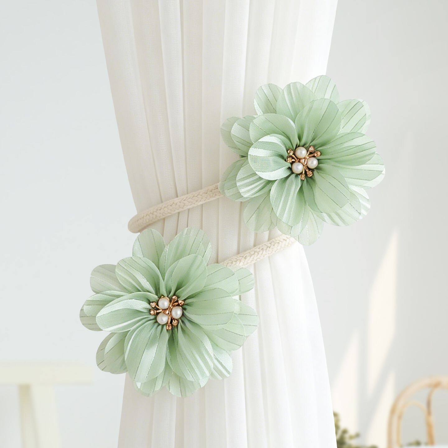 可爱纱帘装饰收纳扣窗帘捆绑带小清新花朵扎束带随意弯收拢夹